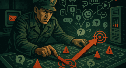Estratega digital ejecutando un plan de desinformación para confundir a su objetivo