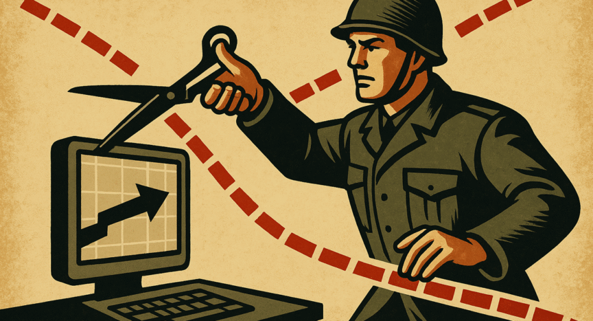 Estratega MDG ejecutando un corte preciso en la ruta de avance digital de un enemigo