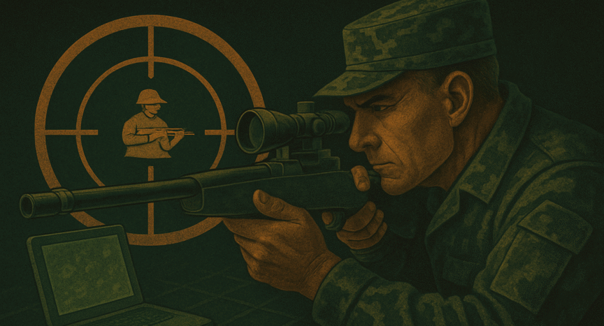 Estratega MDG alineando la mira digital para un disparo certero sobre un objetivo clave.