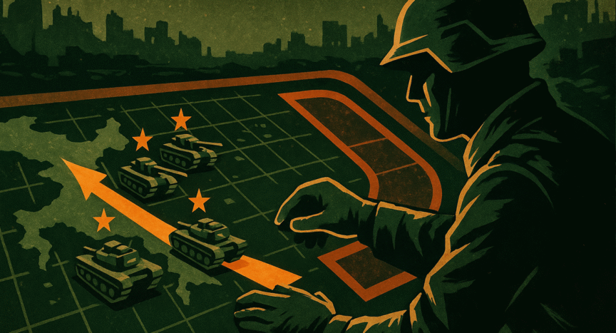 Estratega digital desplegando fuerzas en los márgenes del mapa enemigo