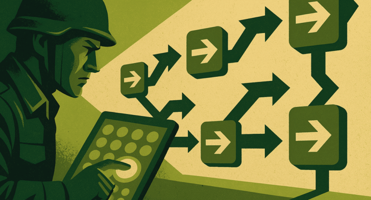 Estratega MDG activando una serie de operaciones digitales conectadas que avanzan de forma consecutiva