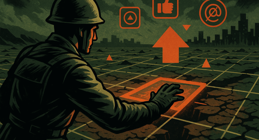 Estratega digital tomando control de un territorio virtual desolado